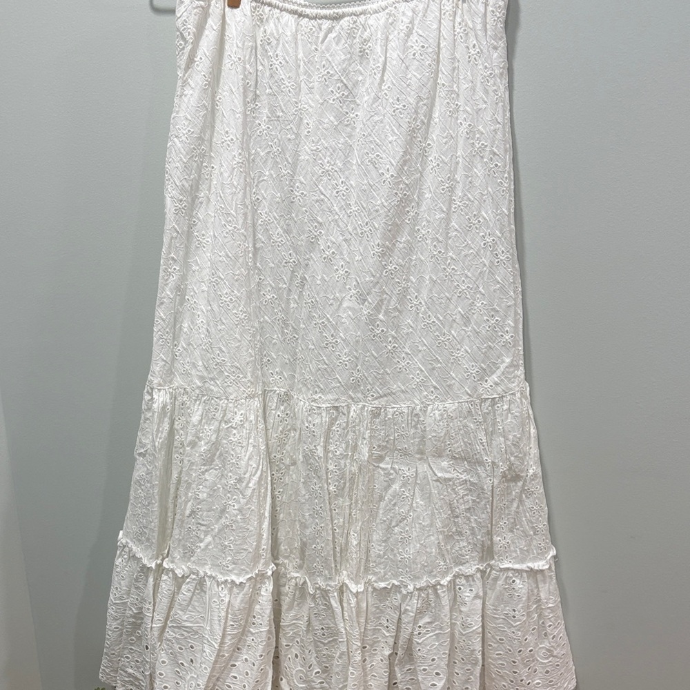 White Eyelet Tiered Maxi Skirt